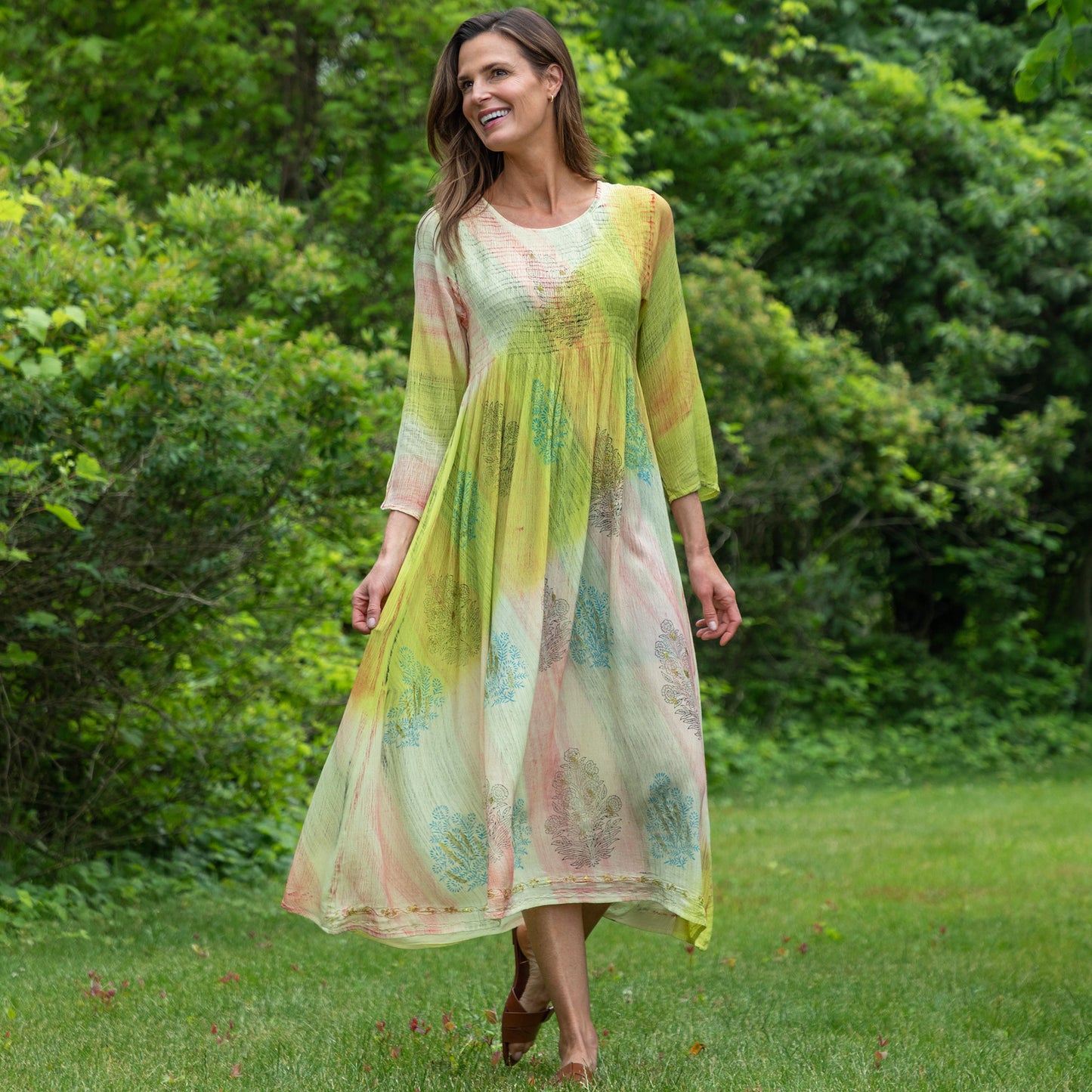 Earth & Flower 3/4 Sleeve Midi Dress