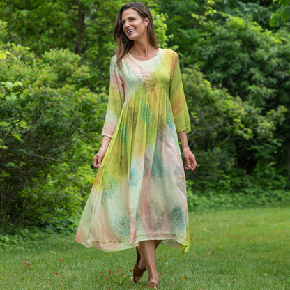 Earth & Flower 3/4 Sleeve Midi Dress