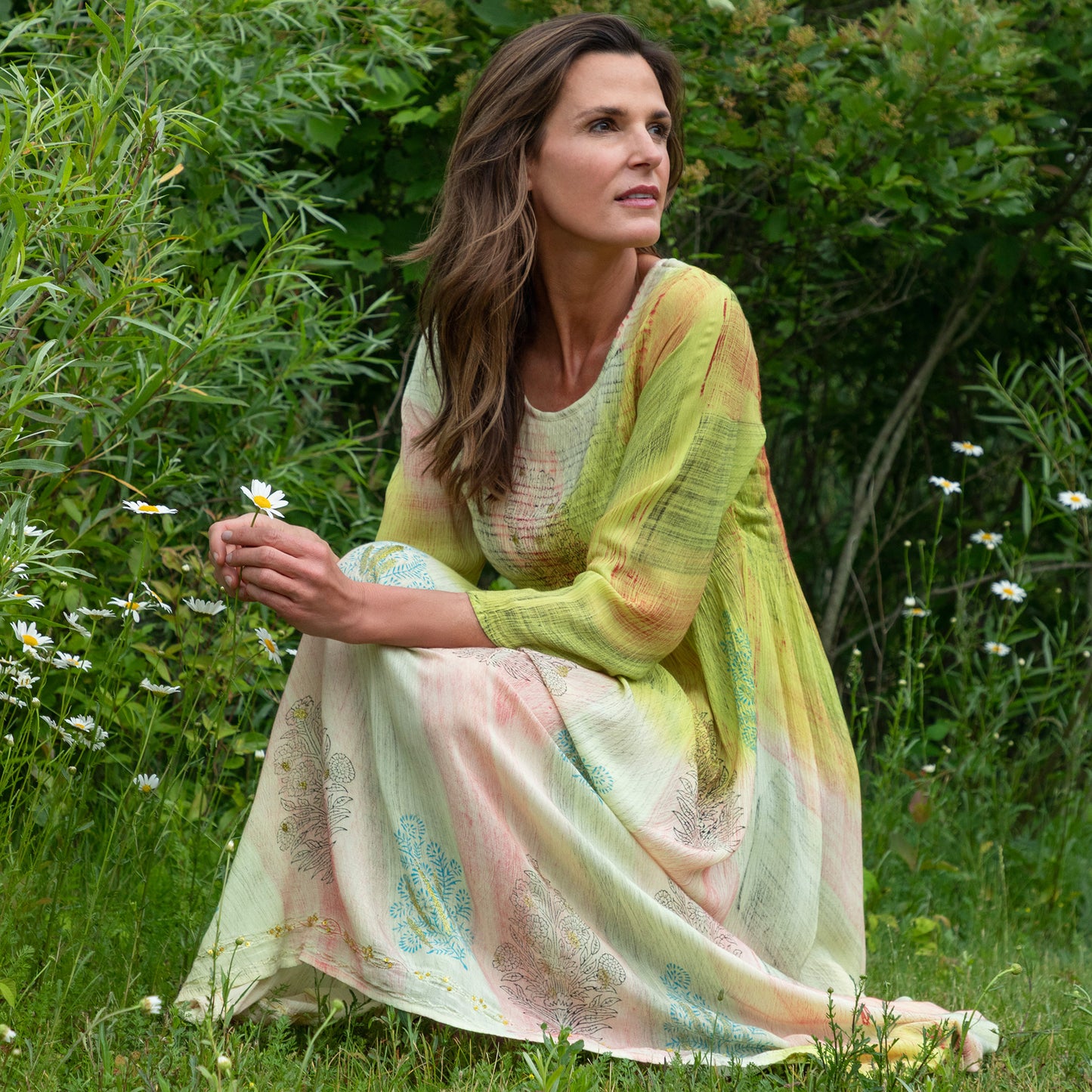 Earth & Flower 3/4 Sleeve Midi Dress