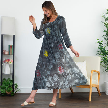 Earth & Flower 3/4 Sleeve Midi Dress