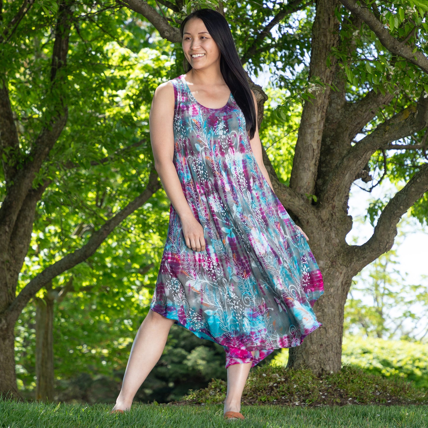 Sunset & Sea Tie-Dye Beaded Sleeveless Dress