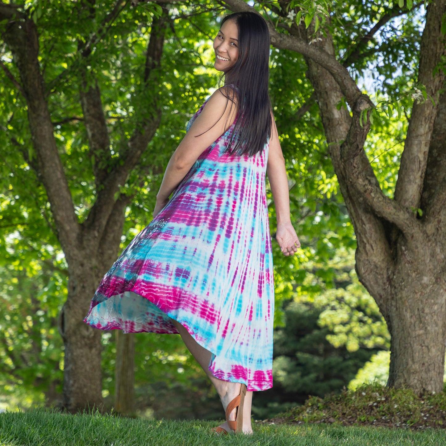 Sunset & Sea Tie-Dye Beaded Sleeveless Dress