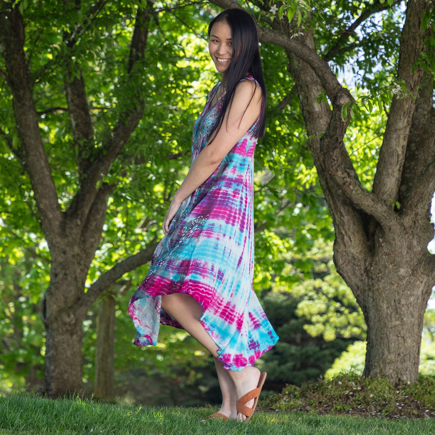 Sunset & Sea Tie-Dye Beaded Sleeveless Dress