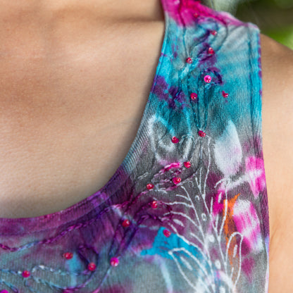 Sunset & Sea Tie-Dye Beaded Sleeveless Dress