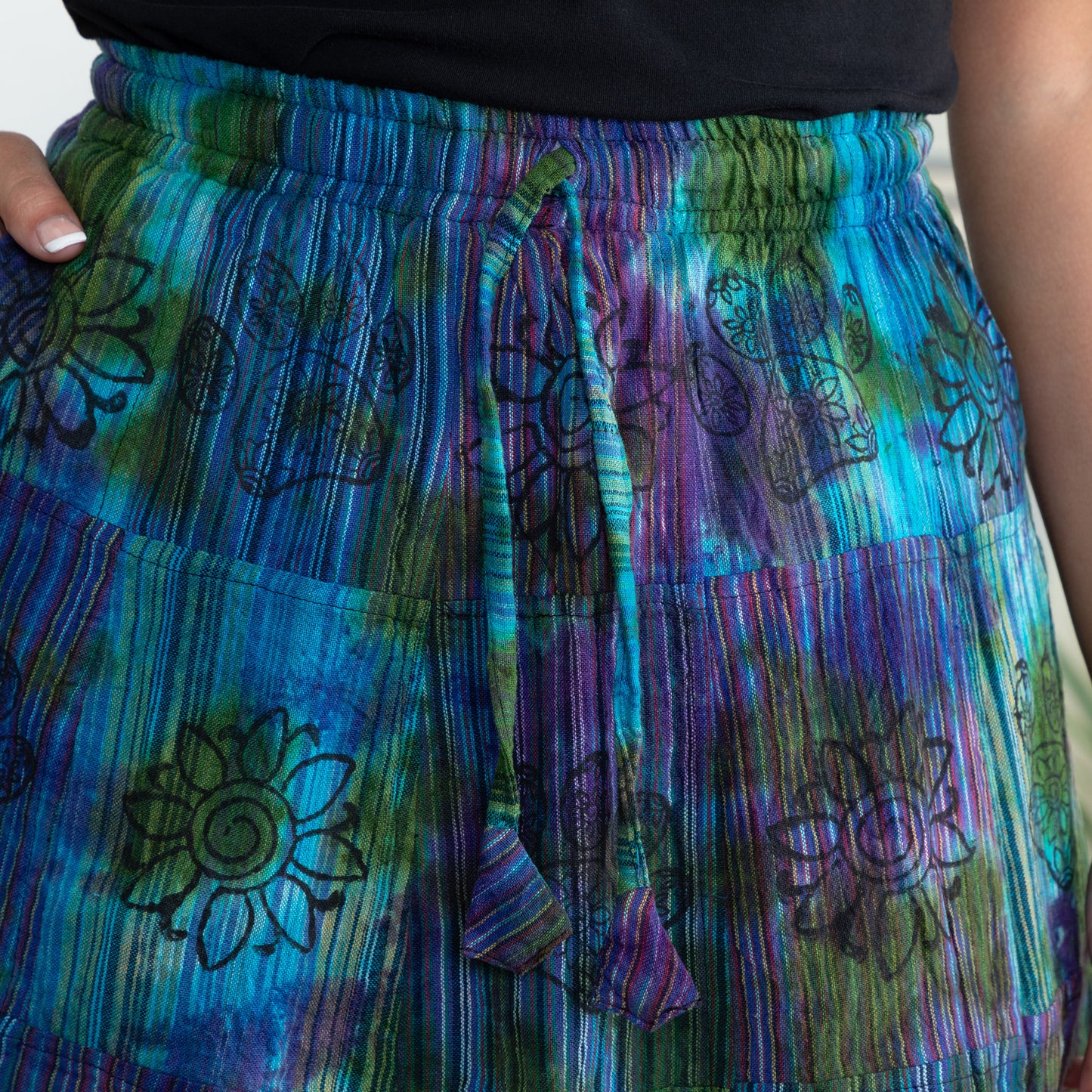 Tie-Dye Patchwork Paw Print Midi Skirt