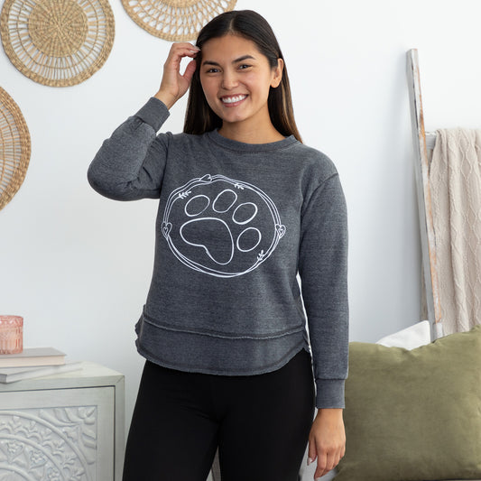 Paw & Hearts Hi-Low Burnout Crew Sweatshirt