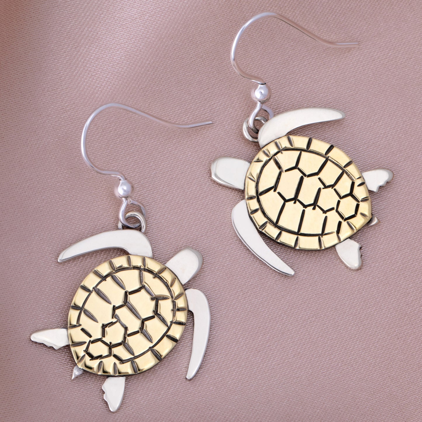 Sweet Sea Turtle Mixed Metal Earrings