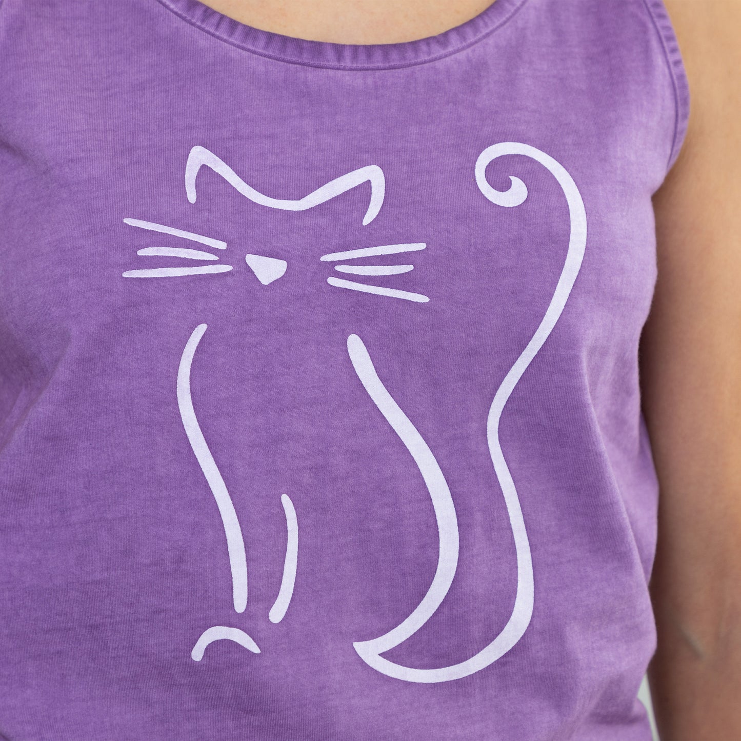 Cat Silhouette Vintage Acid Wash Tank Top