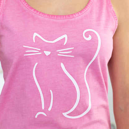 Cat Silhouette Vintage Acid Wash Tank Top