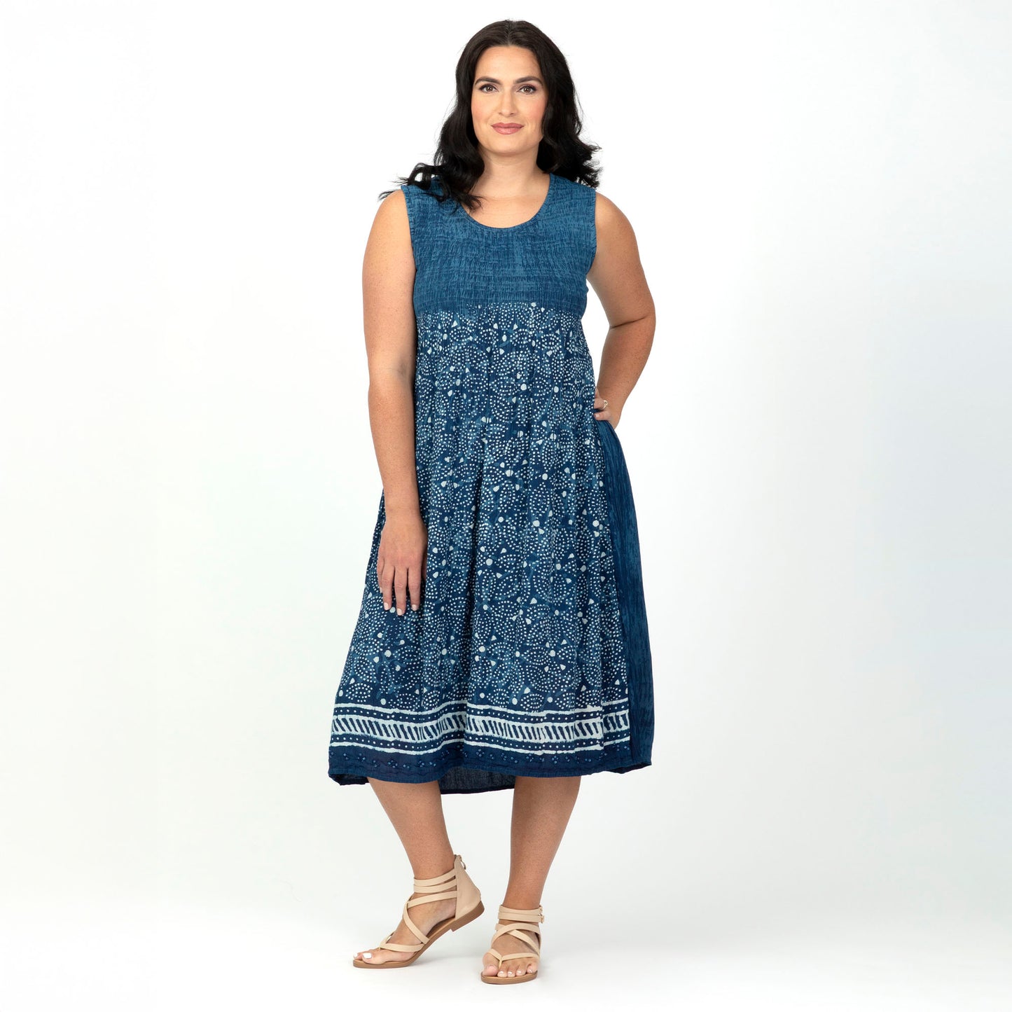 Henna Tie-Dye Sleeveless Midi Dress