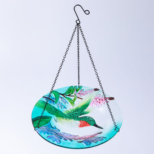 Colorful Glass Hanging Bird Bath & Feeder