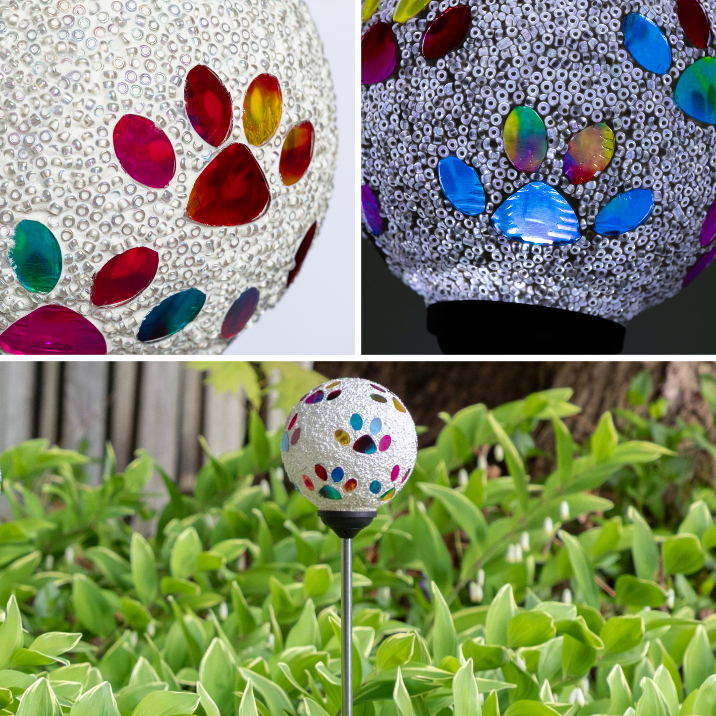 Multicolor Paws Beaded Solar Garden Stake