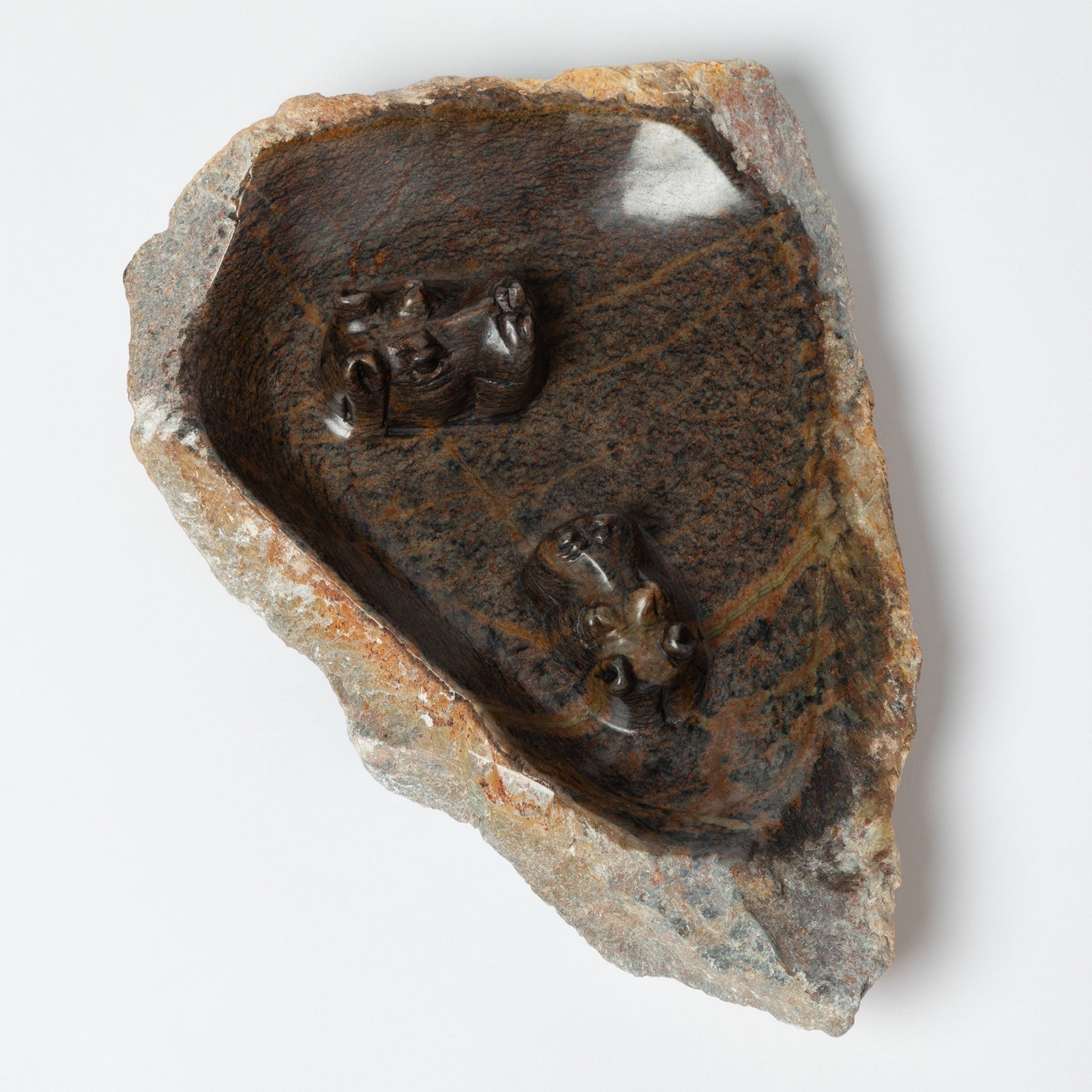 Hand-Carved Serpentine Stone Animal Birdbath