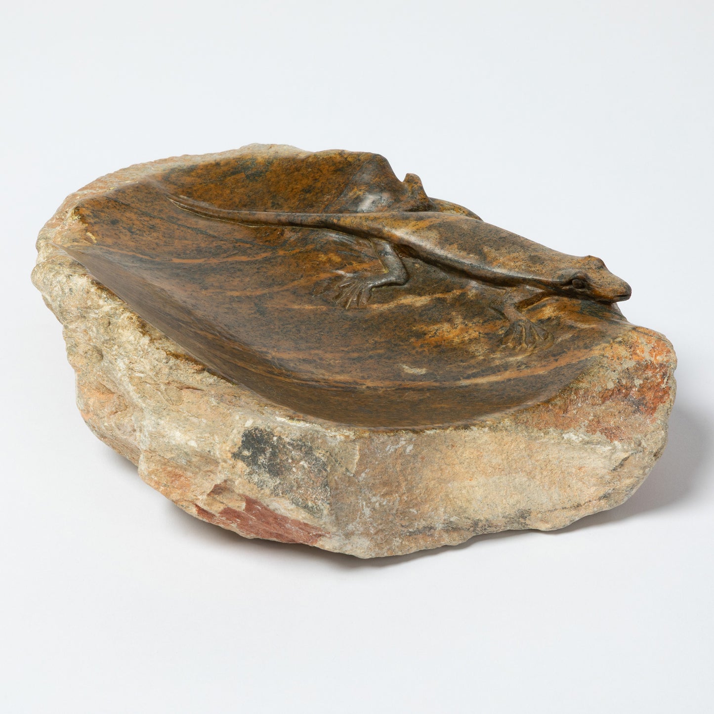 Hand-Carved Serpentine Stone Animal Birdbath