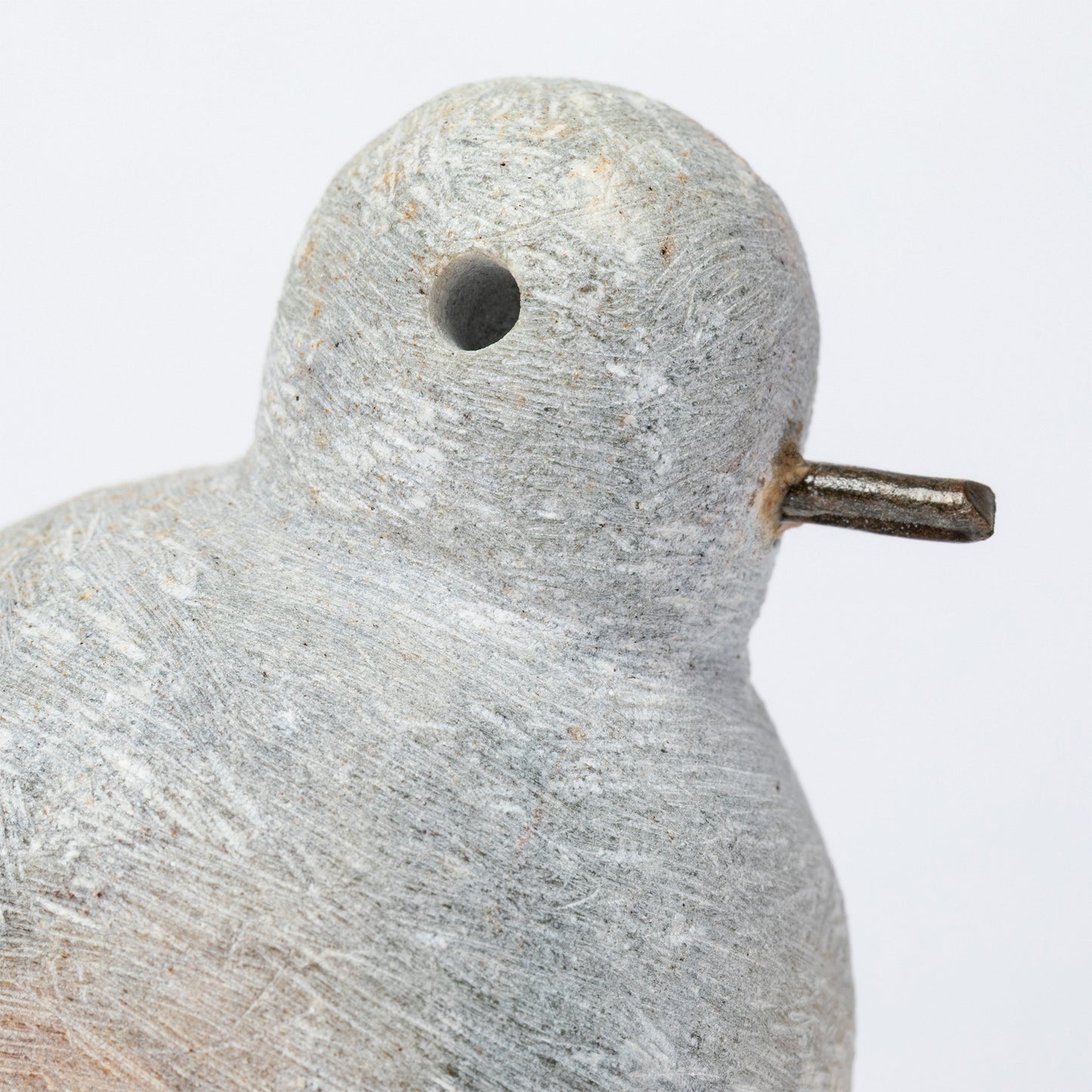 Hand-Carved Serpentine Stone & Metal Chickadee Figurine