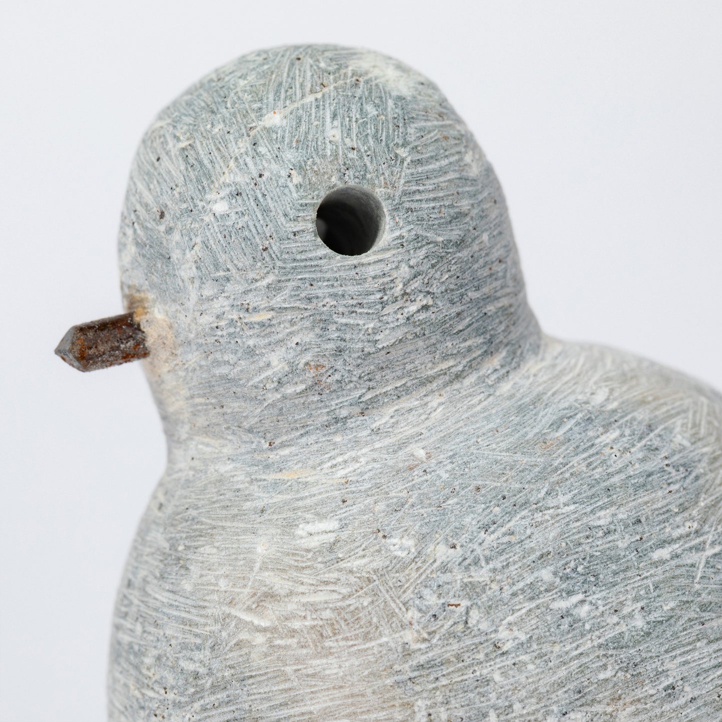 Hand-Carved Serpentine Stone & Metal Chickadee Figurine