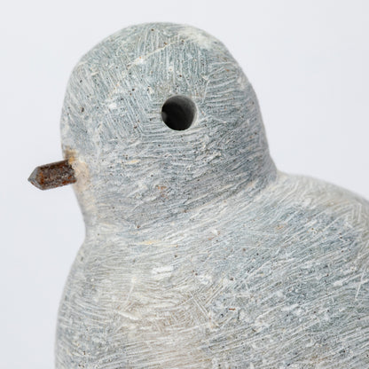 Hand-Carved Serpentine Stone & Metal Chickadee Figurine