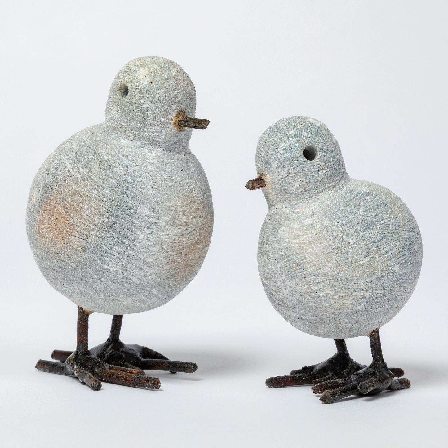 Hand-Carved Serpentine Stone & Metal Chickadee Figurine