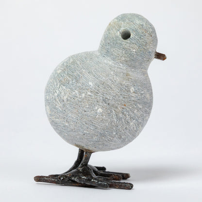 Hand-Carved Serpentine Stone & Metal Chickadee Figurine