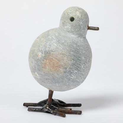 Hand-Carved Serpentine Stone & Metal Chickadee Figurine