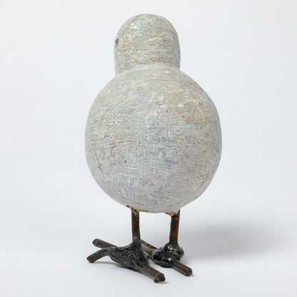 Hand-Carved Serpentine Stone & Metal Chickadee Figurine