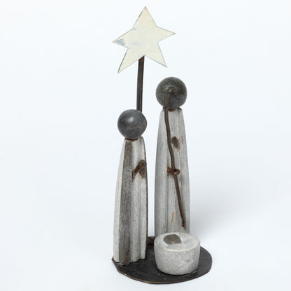 Hand-Carved Serpentine Stone & Metal Nativity