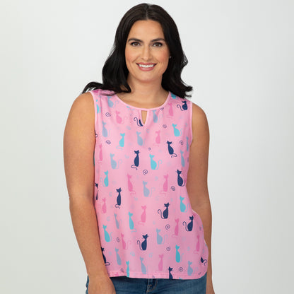 Cat & Paws Keyhole Sleeveless Top