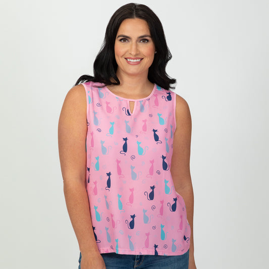 Cat & Paws Keyhole Sleeveless Top