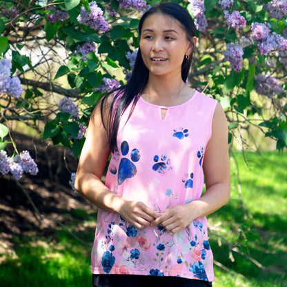 Cat & Paws Keyhole Sleeveless Top