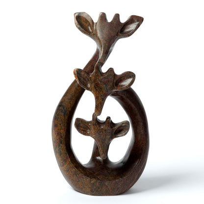 Hand-Carved Serpentine Stone Giraffe Family