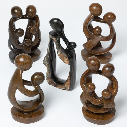 Hand-Carved Serpentine Stone Family Figurine