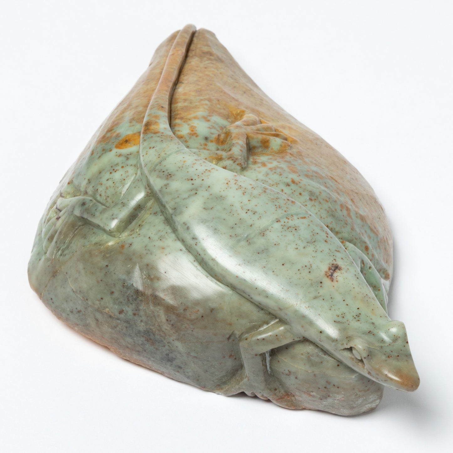 Hand-Carved Lizard on Serpentine Stone Figurine