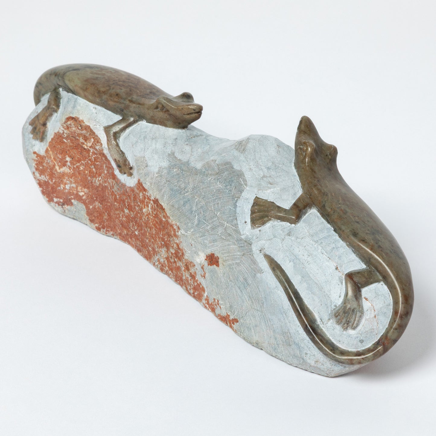 Hand-Carved Lizard on Serpentine Stone Figurine