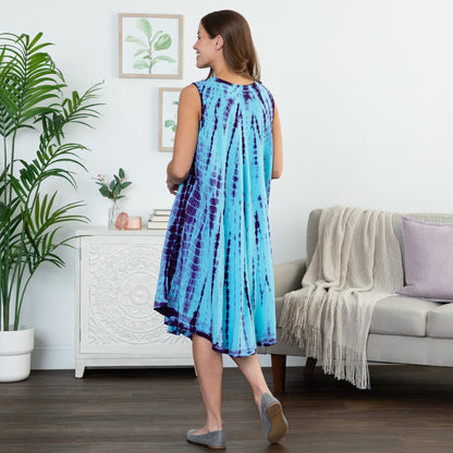 Tie-Dye Button-Up Sleeveless Dress with Pockets