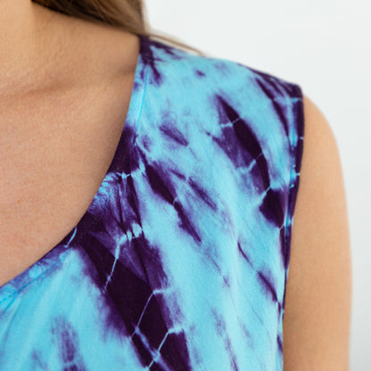 Tie-Dye Button-Up Sleeveless Dress with Pockets