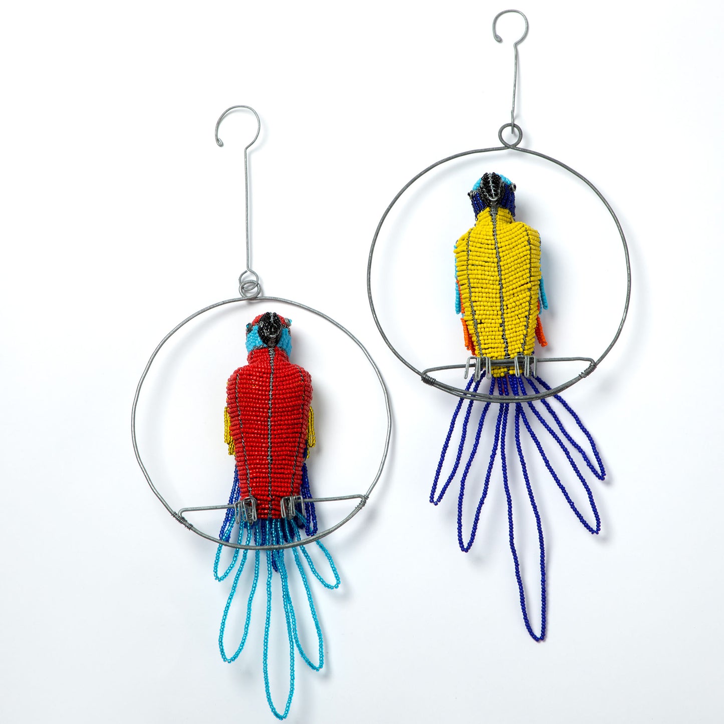Hand-Beaded Swinging Parrot Decor