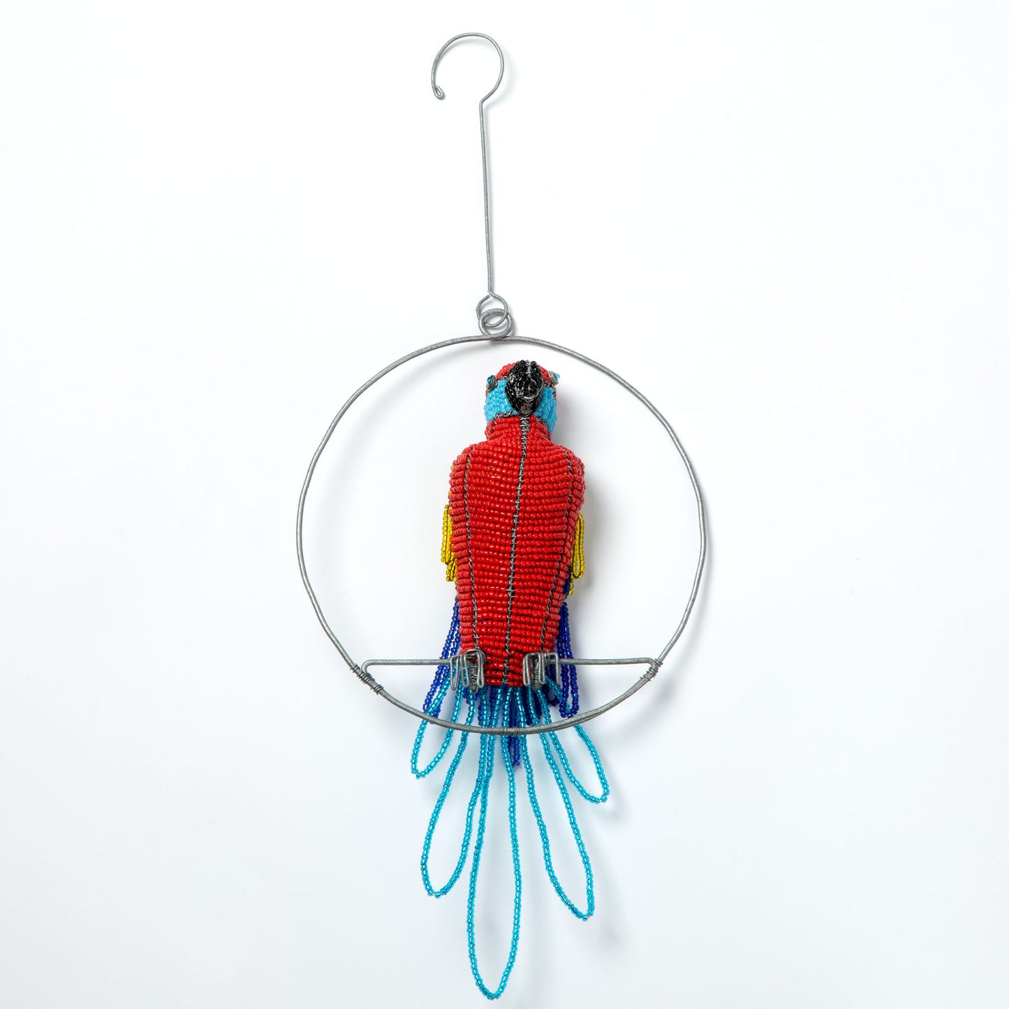Hand-Beaded Swinging Parrot Decor