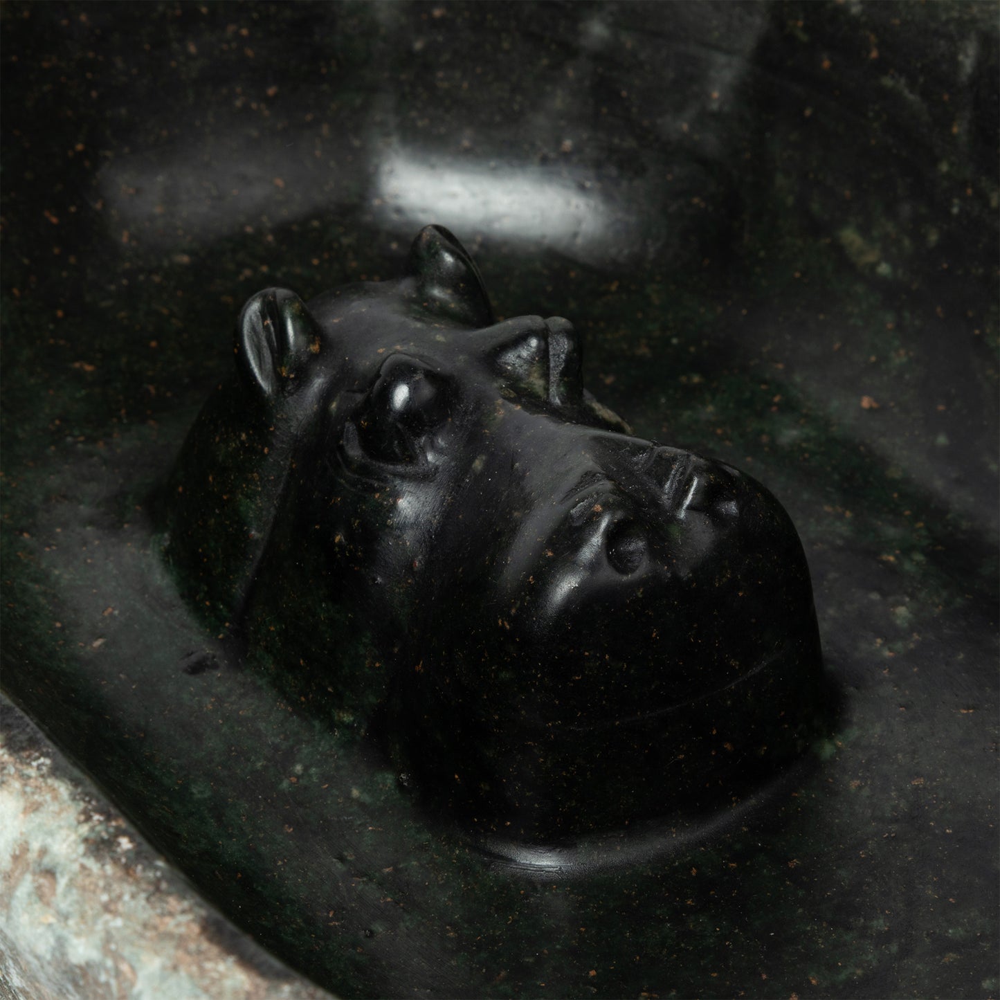 Hand-Carved Opal Stone Hippo Birdbath