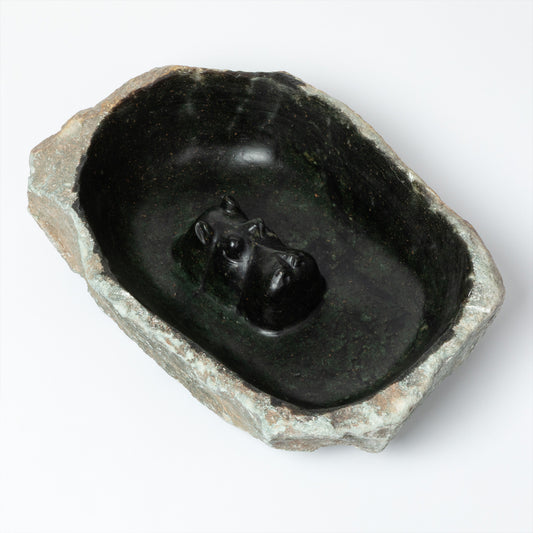 Hand-Carved Opal Stone Hippo Birdbath