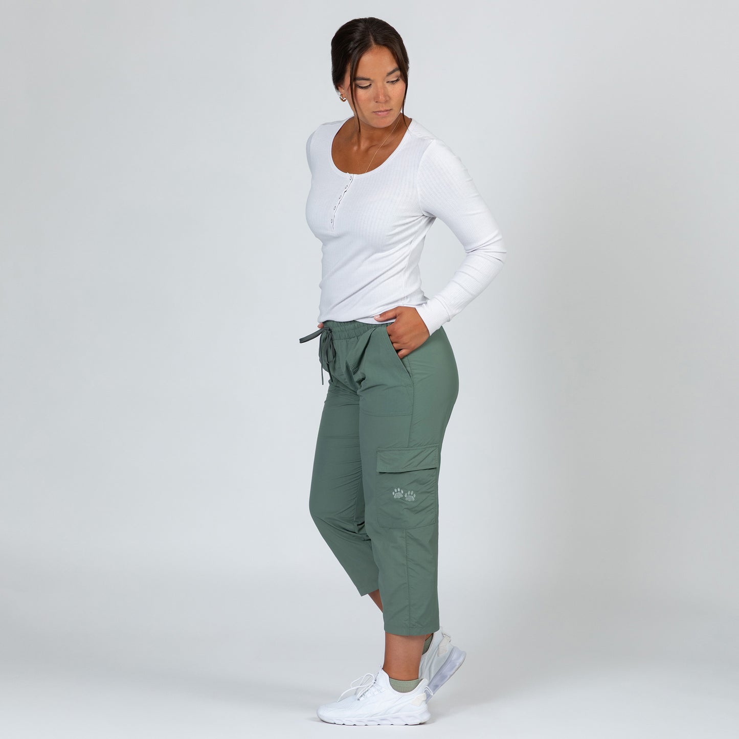 Paw Print Cargo Capri Nylon Pants