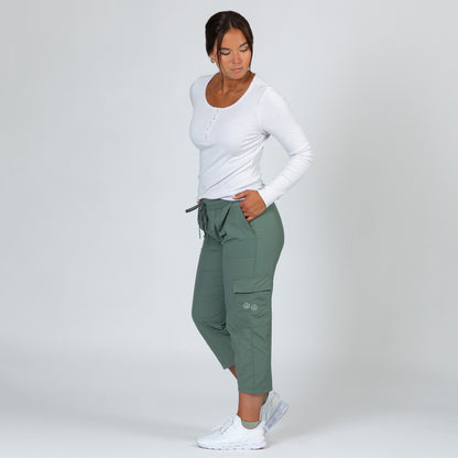 Paw Print Cargo Capri Nylon Pants