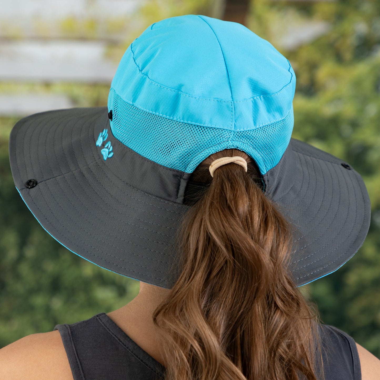 Paw Print Embroidered Breathable Sun Hat With Ponytail Hole