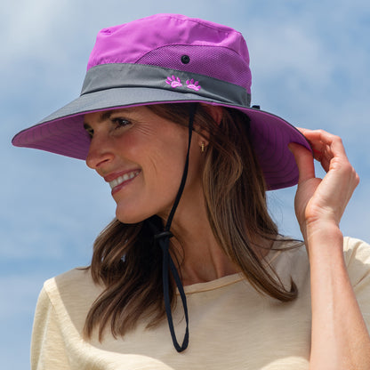 Paw Print Embroidered Breathable Sun Hat With Ponytail Hole