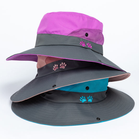 Paw Print Embroidered Breathable Sun Hat With Ponytail Hole