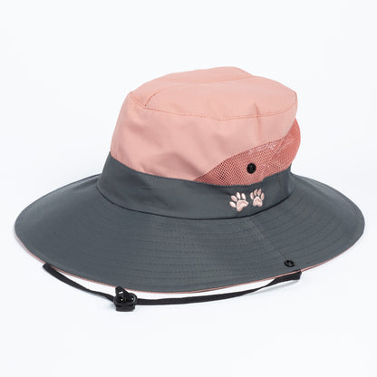 Paw Print Embroidered Breathable Sun Hat With Ponytail Hole