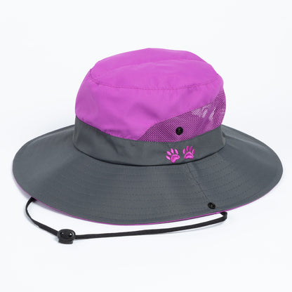 Paw Print Embroidered Breathable Sun Hat With Ponytail Hole