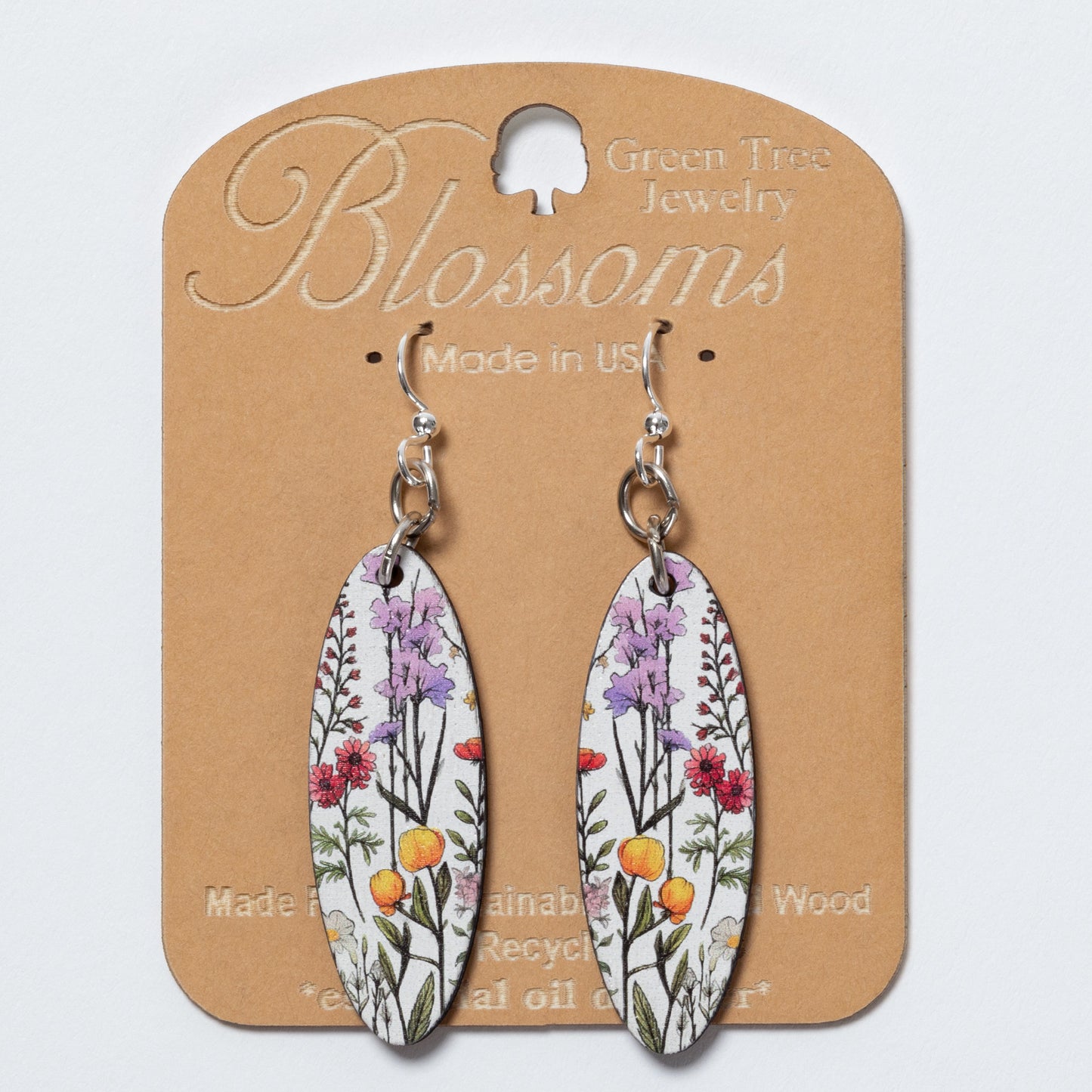 California Wild Flowers Blossom Wood Earrings