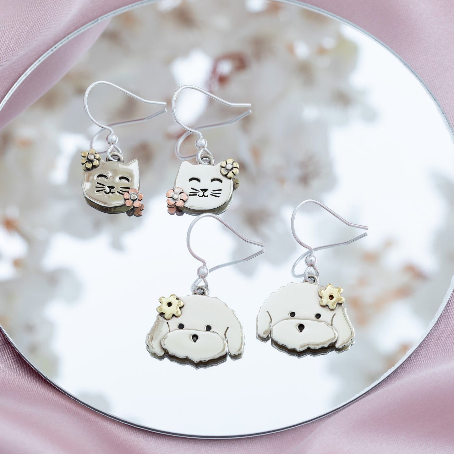 Floral Pet Mixed Metal Earrings