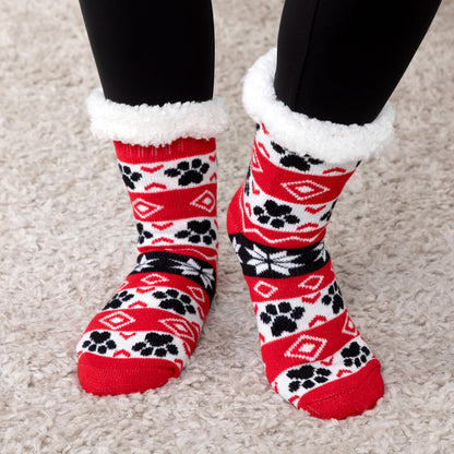 Sherpa Fleece-Lined Paw Print Cabin Slipper Socks