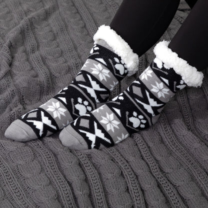 Sherpa Fleece-Lined Paw Print Cabin Slipper Socks